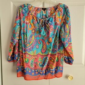 Beautiful, Fun And Festive Talbots Paisley Top With Tassel Tie